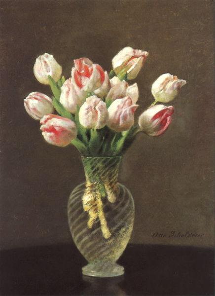 Otto Scholderer Tulpen in hohem Glas oil painting image